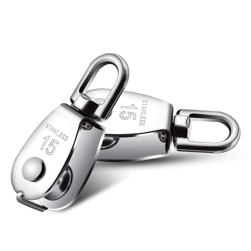 Dorhea 6 Pack 0.59" Single Pulley Block 304 Stainless Steel M15 Crane Swivel Hook Single Pulley Roller Smooth Wire Rope Cable Heavy Loading - Image 3